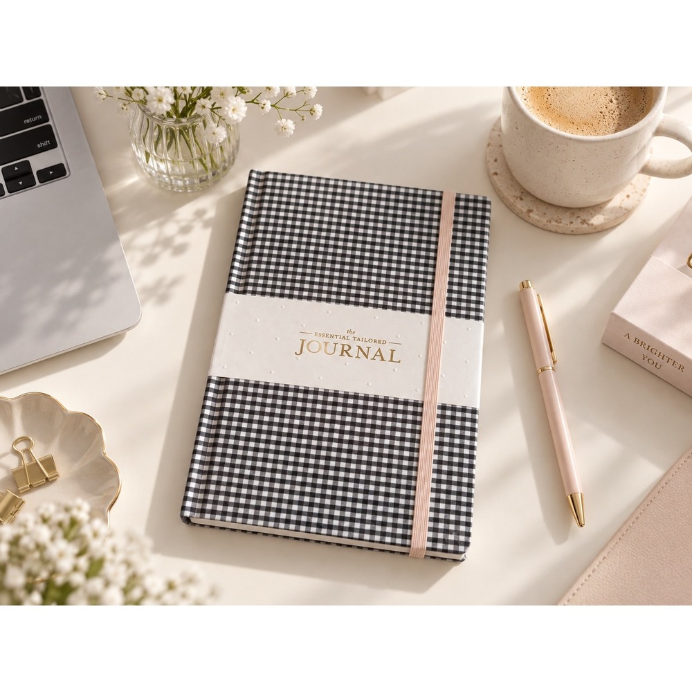 Sugar Paper Los Angeles Gingham Fabric Hard Cover Journal Black White 80 Lined